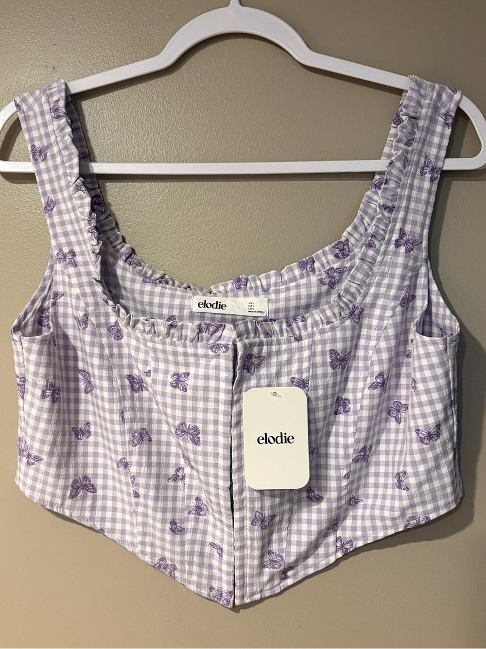 NWT butterfly ruffle gingham plaid pastel corset bustier tank top y2k 2000s